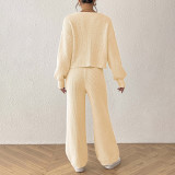 Solid color formal suit sweater loose cardigan straight-leg pants sweater casual knitted two-piece sweater