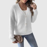 Women's faux mink coat-style sweater fall/winter style pearl-button cardigan sweater loose and casual sweater