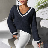 Fall and winter versatile sweaters academic style V-neck pullover sweaters relaxed and casual sweaters
