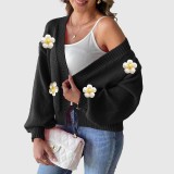 Hooked flower patchwork knitted sweater loose cardigan sweater casual long-sleeved sweater