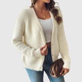 Women's faux mink coat-style sweater fall/winter style pearl-button cardigan sweater loose and casual sweater