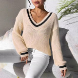 Fall and winter versatile sweaters academic style V-neck pullover sweaters relaxed and casual sweaters