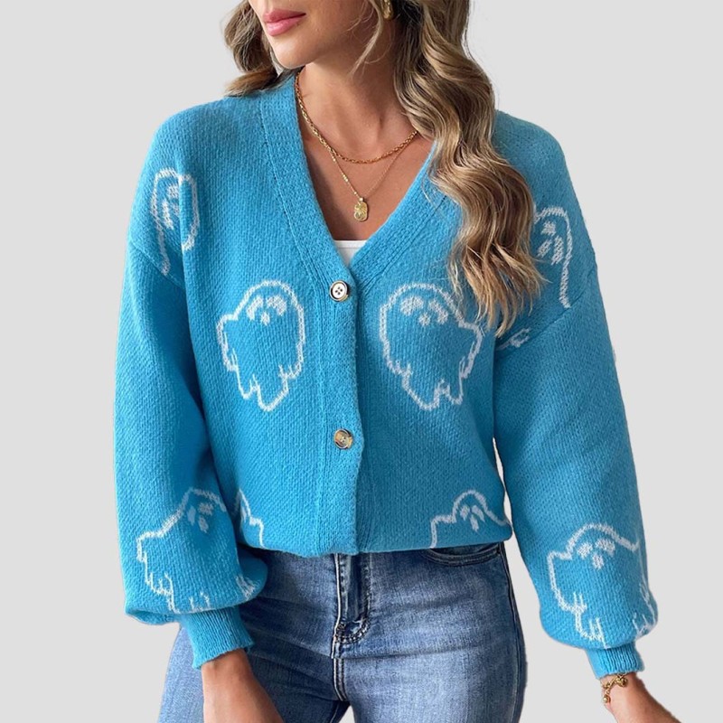 Halloween sweater coat sweater buttoned cartoon flowered sweater loose and casual sweater