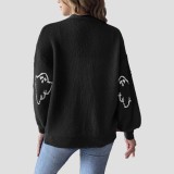 Halloween sweater coat sweater buttoned cartoon flowered sweater loose and casual sweater