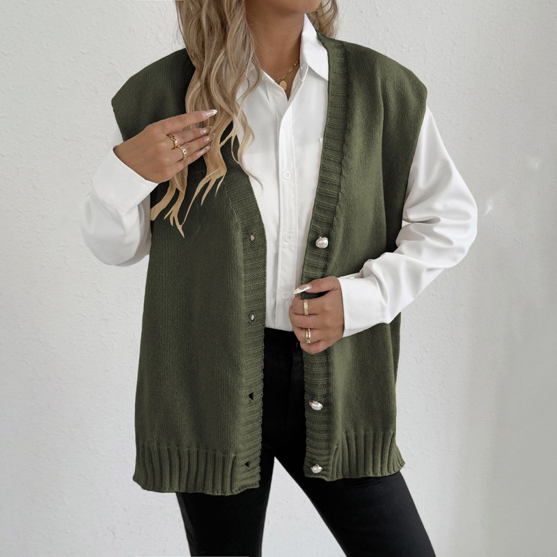 Pearl buttoned cardigan sweater knitted jacket sweater loose and casual sweater