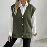 Pearl buttoned cardigan sweater knitted jacket sweater loose and casual sweater