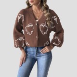 Halloween sweater coat sweater buttoned cartoon flowered sweater loose and casual sweater