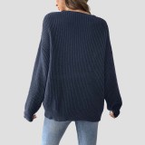 Color-blocked V-neck sweater woven sweater with a collar loose and casual sweater