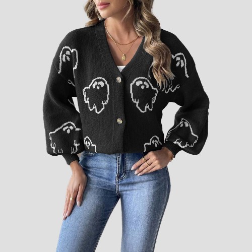 Halloween sweater coat sweater buttoned cartoon flowered sweater loose and casual sweater