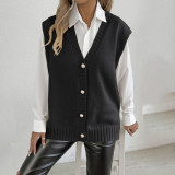 Pearl buttoned cardigan sweater knitted jacket sweater loose and casual sweater