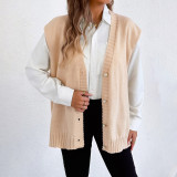 Pearl buttoned cardigan sweater knitted jacket sweater loose and casual sweater