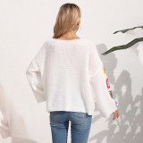 Mixed-color herringbone sweater pullover off-the-shoulder sweater loose and casual sweater