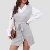 Winter and autumn style strap-front slit cardigan sweater woven jacket-style sweater loose and casual sweater