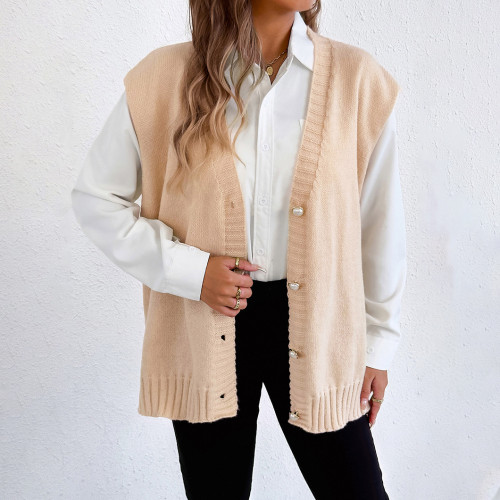 Pearl buttoned cardigan sweater knitted jacket sweater loose and casual sweater