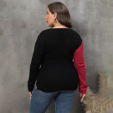 Pearl color-blocked knit sweater pullover color-blocked deep V cross-over sexy sweater fitted casual sweater