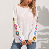 Mixed-color herringbone sweater pullover off-the-shoulder sweater loose and casual sweater