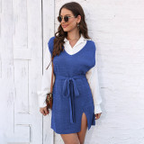 Winter and autumn style strap-front slit cardigan sweater woven jacket-style sweater loose and casual sweater