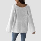 One-shoulder open-neck sweater fall-winter casual and fashionable sweater trumpet sleeve heart embroidery patch heart sweater