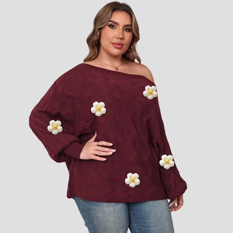 Big size sexy  off-shoulder sweater irregular batwing sleeve loose pullover sweater