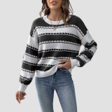 Contrasting color plaid sweater casual and fashionable sweater multi-color pullover loose sweater