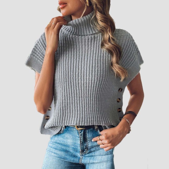 Women's spring-autumn blazer-style button-up sweater autumn-winter casual and fashionable sweater high-neck pullover cardigan sweater