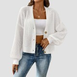 Simple short-sleeved golden-buttoned sweater casual and fashionable sweater woven sweater