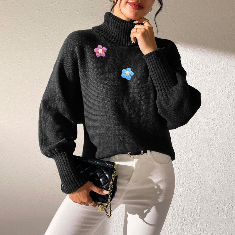 Solid-color minimalist sweater autumn-winter casual and fashionable sweater hand-knitted patchwork high-neck sweater