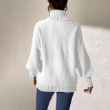 Solid-color minimalist sweater autumn-winter casual and fashionable sweater hand-knitted patchwork high-neck sweater