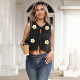 Sexy bow tie strap sweater casual and fashionable sweater hand-knitted patchwork lace cardigan sweater