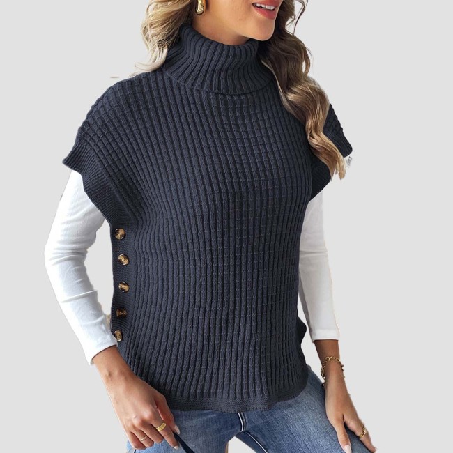 Women's spring-autumn blazer-style button-up sweater autumn-winter casual and fashionable sweater high-neck pullover cardigan sweater