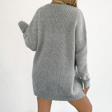 Deep V sexy pullover bow-neck sweater new autumn-winter casual loose-fitting sweater base layer dress sweater