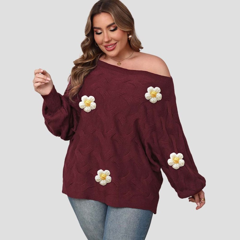 Big size sexy  off-shoulder sweater irregular batwing sleeve loose pullover sweater