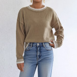 Contrasting color patchwork sweater fall and winter casual fashionable sweater pullover loose sweater