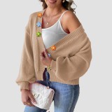 Hand-knitted flower-patterned patchwork sweater fall and winter casual loose-fitting sweater buttonless cardigan sweater