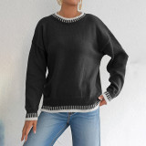 Contrasting color patchwork sweater fall and winter casual fashionable sweater pullover loose sweater