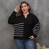 Contrasting color plaid polo-neck sweater casual and fashionable sweater large-sized woven sweater