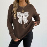 Round-neck pullover sweater casual and fashionable sweater embroidered lace butterfly stitched woven sweater