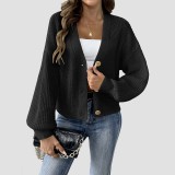 Simple short-sleeved golden-buttoned sweater casual and fashionable sweater woven sweater