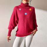 Solid-color minimalist sweater autumn-winter casual and fashionable sweater hand-knitted patchwork high-neck sweater