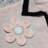 Floral embroidery beaded sweater fall/winter casual fashionable sweater collar with contrasting color patchwork design sweater