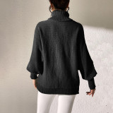 Solid-color minimalist sweater autumn-winter casual and fashionable sweater hand-knitted patchwork high-neck sweater