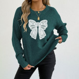 Round-neck pullover sweater casual and fashionable sweater embroidered lace butterfly stitched woven sweater