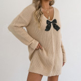 Deep V sexy pullover bow-neck sweater new autumn-winter casual loose-fitting sweater base layer dress sweater