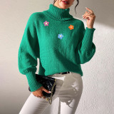 Solid-color minimalist sweater autumn-winter casual and fashionable sweater hand-knitted patchwork high-neck sweater