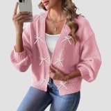 Fall and winter cardigan sweaters casual and fashionable sweaters ribbon and bow patchwork sweaters