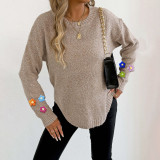 Round-neck pullover sweater casual and fashionable sweater hand-knitted patchwork long-sleeved sweater