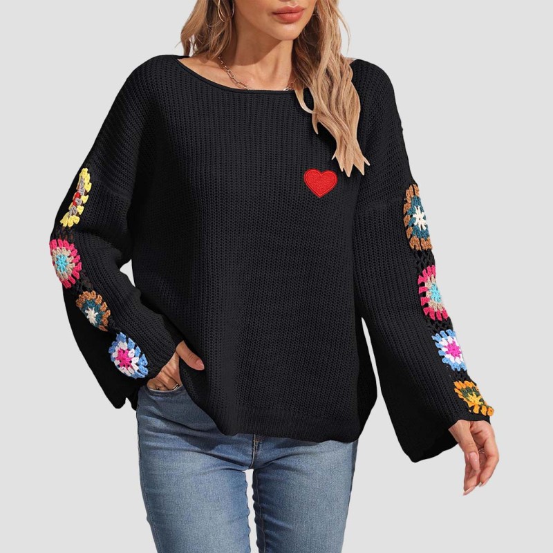 One-shoulder loose cardigan with a V-neck sweater casual and fashionable sweater multi-color crochet pullover sweater