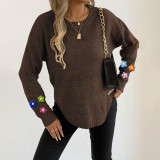 Round-neck pullover sweater casual and fashionable sweater hand-knitted patchwork long-sleeved sweater