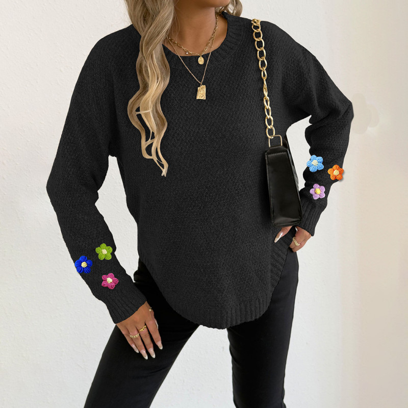 Round-neck pullover sweater casual and fashionable sweater hand-knitted patchwork long-sleeved sweater