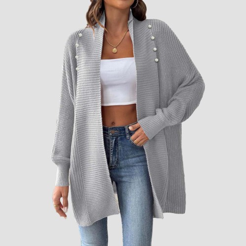 Simple and loose sweater casual and fashionable sweater pearl beaded cardigan sweater